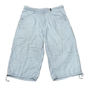 Akademiks Y2K Vintage Linen Cropped Capri Pants‎ Women Size 2XL Blue Lightweight
